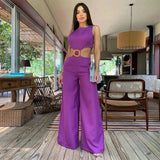 White Sexy Women Bodysuit Backless Round Neck Sleeveless Naked Waist Loose Mop Pants Jumpsuit Fashion Summer