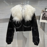 2022 Winter New Arrival Lambswool Fur Collar Bright Cotton Liner Short Jacket Women Warm Coat