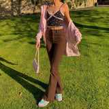 Casual Brown Skinny Jeans Women Autumn High Waisted Pants Capris 90s Denim Trousers Ladies Pockets