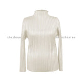 Folded Women's Clothing New Simple Classic Long-Sleeved Top Lady High-End Wrinkle Bottom Shirt