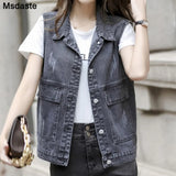 Vests Women Sleeveless Jean Jacket Coat Female Boyfriend Jackets Coats Waistcoat Tank New Young Lady Streetwear Vest