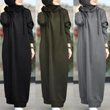 Muslim Autumn Solid Color Plush Cloth Hooded