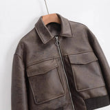 Zingj New Women's Casual Imitation Leather Loose Short Jacket