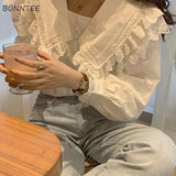 Blouses Long Sleeves Shirts OL Lace Solid Female Sailor Collar Elegant Fashion New Korean Style Cute All-match