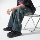 Industry Embroidered Jeans Men's Spring And Summer Trend Hop Hop Trousers Hip-Hop Loose Broad-Legged