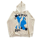 Women's Letter Printed Hoodies Harajuku Vintage High Street Goth Sweatshirt Loose Zip Up Hoodie Long Sleeve y2k Star Clothes