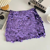 Champagne Sequin Mini Skirts For Women Fashion Sexy Shiny High Waist Aline Skirt Purple Glitter Evening Party Club