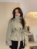 2025 New Design Collar Tie With Double Buckle Short Wind Coat
