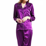 Piece Women Sleepwear Satin Pajamas Sets Long Sleeve Autumn Sleepwear Faux Silk Pajamas Suit Female