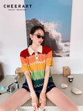 Rainbow Knitted Short Two Piece Sets Womens Outifits Summer 2022 High Fashion Top And Short Matching Set