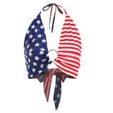 2024 Women's New Sexy V-Neck American Flag Hanging Neck Ring With Velvet Chest On The