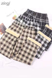 Fashion Warm Plush Pants Thick Plaid Women Casual Loose Wide Leg Trousers Korean Streetwear Straight Student Pants New