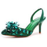 Cm Silver Light-Mouthed Pointed Sandals Water Drill Glass Fine Heel Sandals Large Wedding Shoes Bride Wedding Women's