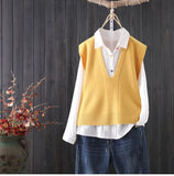 Solid Color V-neck Knitted Sweater Vest Female Simple Commuter Sleeveless Fashion Sweater Vest Pullover Women Spring