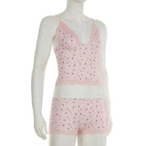 Pink Cami Printed Top And Shorts Pj Sets-Outfit