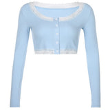 French Girl's Lace Cardigan Long Sleeve Coat T Shirt + Drawstring Hollow Out Low Chest Split Dress Sexy Set