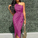 Neck Ruched Irregular Lacing Solid Satin Robe Dress Sexy Sleeveless Slit Midi Dresses Evening Party Vestidos Women