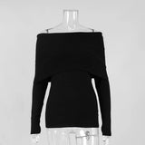 Women's Fall/Winter 2025 Long-Sleeved Knitted Bottom Shirt With A Word Of The Shoulder Sex-Repair And Exposed
