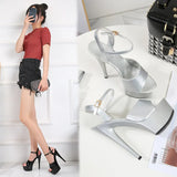 Zingj Artifact Model High Heels Thin Heel Sexy Black Waterproof Table 15Cm Hate Day Superb High Heel Sandals Female