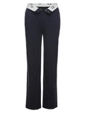 Patchwork Waist Straight Leg Pants- Outfit