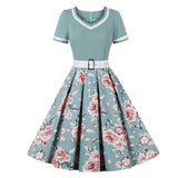 Vintage Floral Pleated Dresses 40s 50s 60s Ladies 3XL 4XL Women High Waist Pinup Elegant Rockabilly Dresses with