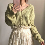 Cardigan Women Spring Chic Hollow Out Elegant V-Neck Korean Vintage Femme Jumper White Sweet Girls Pearls Lady