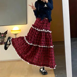 Red Plaid Ruffle Maxi Skirt- Outfit