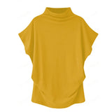 Solid Loose Tee Shirt Korean Harajuku Oversized Pullover Batwing Short Sleeve Turtleneck T Shirt Elegant Tops