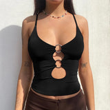 Solid Casual Sleeveless Cami Top Women Backless Hollow Out Sexy Crop Tops Tees Fashion Fitness Camisole