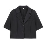 Fashion Simple Solid Color Suit Single Breasted Short Sleeve Blazer + Knee Length Pants England Style 2 Piece