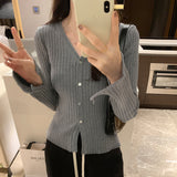 Button Long-Sleeved Sweater Autumn And Winter Korean Style Slim Cardigan Women's New Bottomed