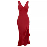 Independent Design Of The New Dress V-Neck Sleeveless Flounce Hem