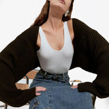 Zingj P Sexy Solid Color Ultra Short Long-Sleeved Sweater Coat-Outfit