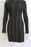 Women Autumn Ruched Casual Mini Dress 2023 Long Sleeve Round Neck Short Pencil Dress Streetwear Holiday Party