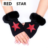FUNKY 2021 New Fashion Winter Gloves Faux Fur Collar Skulls Heart Stars Knitted Gloves Without Fingers For Women