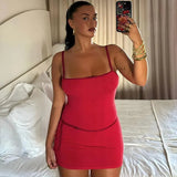Patchwork Solid Spaghetti Bodycon Dress- Outfit