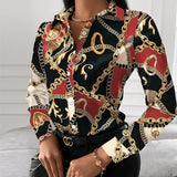 Turn-down Collar Elegant Women Blouse Casual Button Long Sleeve Autumn Tops Blusas Lady Chain Leopard Print Office