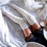 Zingj Style Knitting Wool Socks Women's Belt Wool Ball Long Over The Knee Pile Socks