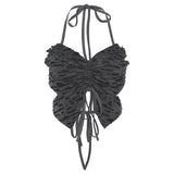 Zingj Summer New Women's Hot Girl Pleated Do Old Butterfly Modeling Tie Hanging Neck Small Vest-Outfit