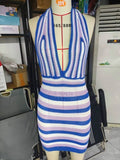 Style Knitted Dress Chic Women Summer Sexy Backless Deep V-neck Halter Dress Y2K Streetwear Vacation Casual