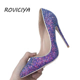Glitter Shiny Women Shoes High Heel 12 cm Stilettos Pointed Toe Women Pumps Chaussure Femme Talon Sexy LF001