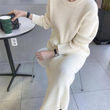 Quality Winter Women's Costume Knitting Skirt Suit Long Sleeve Sweater + Slim Skirt Two-Piece