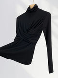 Zingj Turtleneck Bottom Shirt Women's Spring Dress Women's New Top Cross Fold Tight With A Long-Sleeved