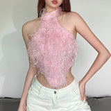 Spring New Women's Pure Hot Girl Sexy Hanging Back Light Filament Espoo Short Outer
