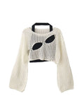 Women Knit O-Neck Pullovers Vintage Loose Long Sleeve Hollow Out Tops Summer Ladies Casual Y2K Clothes Shirts Sweater