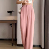Zingj Pants Female Spring And Autumn 2024 New High Waist Hanging Feeling Loose Straight Leg Hanging Feeling Wide Leg Pants Large Size Pink Casual