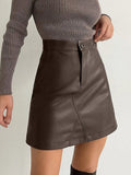 Spring High Waist Women's Leather Skirts Chic Zipper A-line Mini Skirt Elegant Fashion Ladies Faux Leather Skirt