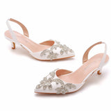 Cm Large-Size Fine-Heeled Pointed Sandals Behind The Cool Belt High Heels Water Drill High Heels Women's Golden Wedding