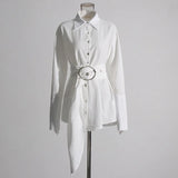 Fashion Casual Shirt Women 2025 Spring New Solid Metallic Decorative Splicing Design Embellished Long-Sleeved