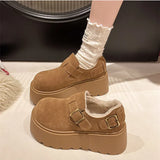 Cake Bao Head Thick-Soled Birken Shoes Women 2025 Plus Velvet Small Man Height To Keep Warm Haired Shoes Cotton Shoes Plus